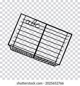 Hand drawn School Notebook isolated on transparent background. ABC-the first letters of the English alphabet. Sketch. Vector illustration.