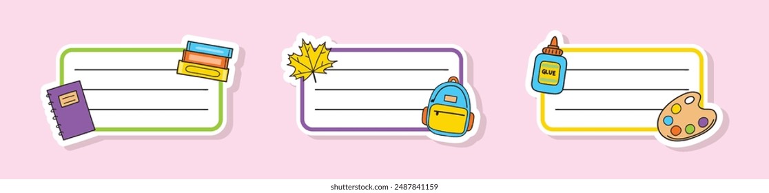Hand drawn school notebook label. Set. Vector illustration
