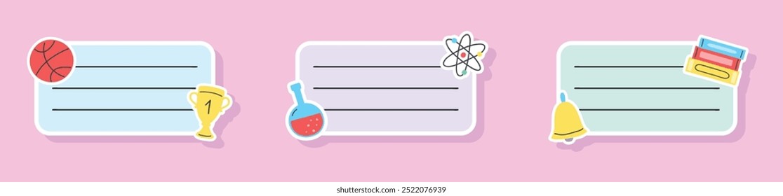 Hand drawn school notebook label. Set. Vector illustration
