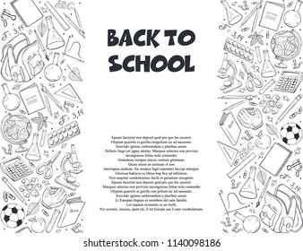 Hand drawn school objects in vertical composition. Vector illustration of school accessories isolated on white background. Back to school.