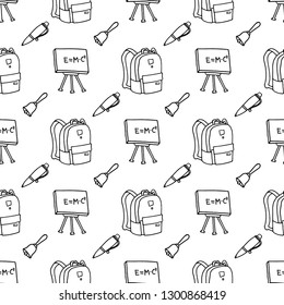 Hand drawn school supplies in seamless pattern. Vector illustration