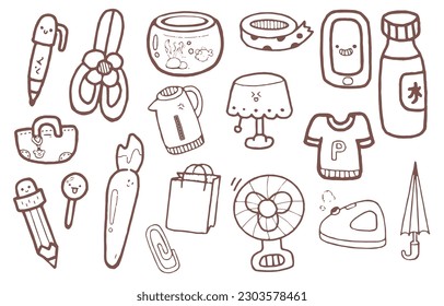 hand drawn school supplies or stationery elements set. Vector illustration with doodle cartoon style.