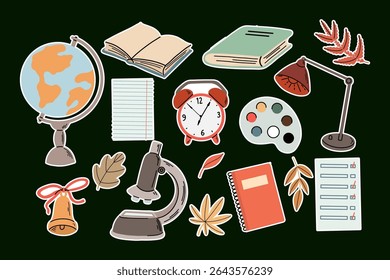 Hand Drawn School Supplies Stickers Set