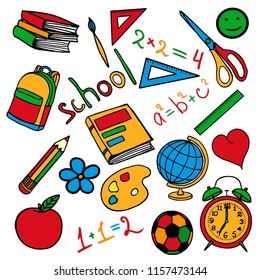 Hand drawn school supplies stock illustration
