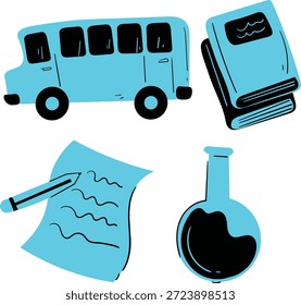 Handgezeichnete Schulwerkzeuge und Schulmaterialien