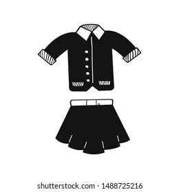 Hand drawn School Uniform isolated on a white. Kids clothes. Sketch. Vector illustration.