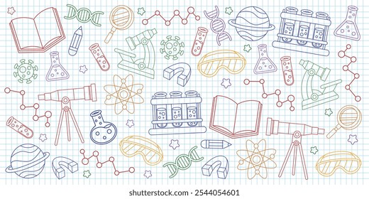 Vetor de fundo de doodle desenhado à mão de ciência e química