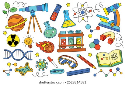 Hand drawn science and chemistry element set collection vector illustration