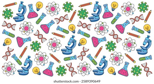Hand drawn science and chemistry pattern doodle element