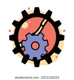 Hand Drawn science cog in doodle style isolated on background