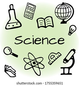Hand drawn science design set. Doodle style vector illustration isolated on color background.