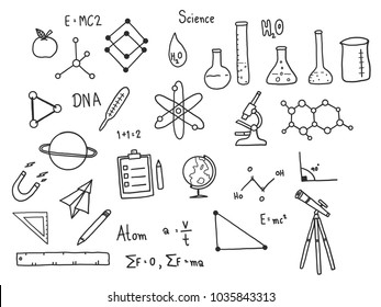 Hand drawn of science doodle set on white background, vector illustration design. Science and school education item.