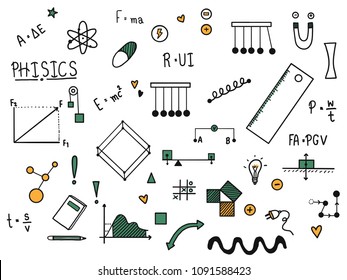 Hand drawn of science doodle set  with phisics concept, vector illustration design. Science and school education item.