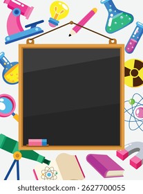 Hand Drawn Science Element and blackboard Template Background