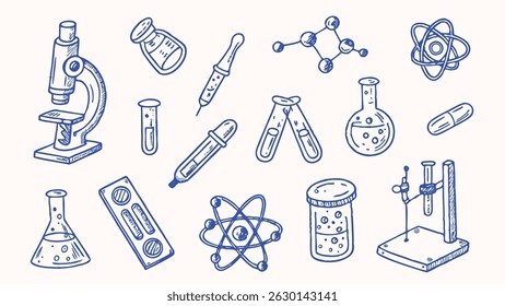Hand drawn Science Lab Equipment and Elements Illustrations for Education Science Projects and Presentations