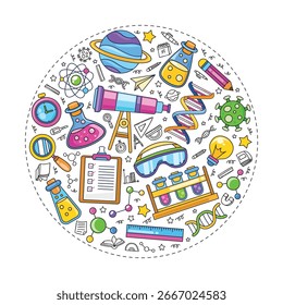 Dibujado a mano ciencia y laboratorio doodle elemento diseño de Vector