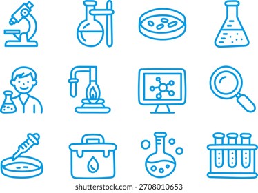 Hand Drawn Science Laboratory and Research Icons in Blue Line Style