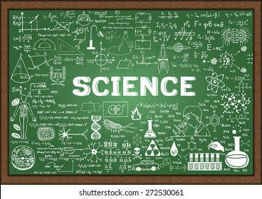 Hand Drawn Science On Chalkboard.