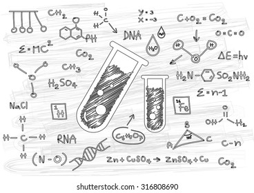 Hand drawn science on paper