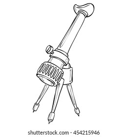 Hand drawn science vintage microscope sketch . Vector illustration. Back to School. Doodle lab equipment. Biology, chemistry collections