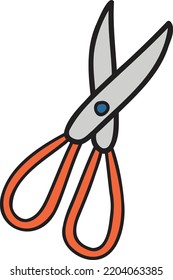 Ilustración de tijeras dibujadas a mano aislada en el fondo