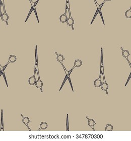 Hand drawn scissors seamless pattern. Hairdressing saloon background. Barbershop backdrop