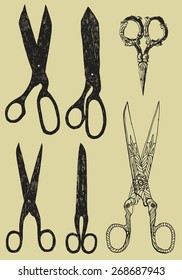 Hand drawn scissors set. vector illustration