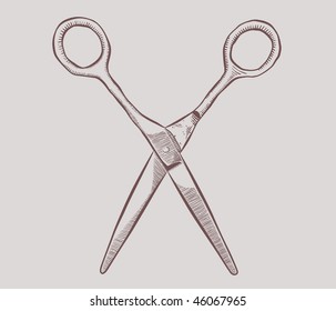 Hand drawn scissors vintage stylized