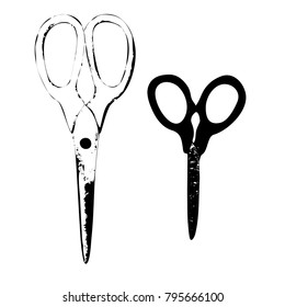 Hand drawn scissors vintage stylized vector illustration isolated on white background