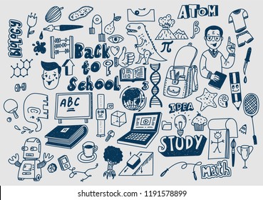 Hand drawn scketchy school supplies doodles Learning and education