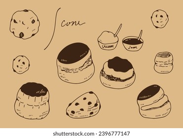 Hand drawn scone and jam illustration set