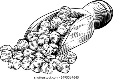 Hand drawn Scoop of Chickpeas Sketch Illustration