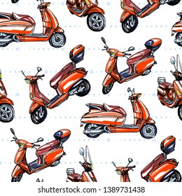 Hand drawn scooter seamless pattern