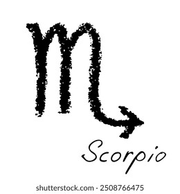 Sinal de zodíaco de escorpião desenhado à mão Símbolo esotérico doodle Astrologia clipart Elemento para design
