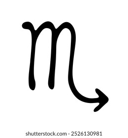 Sinal de zodíaco de escorpião desenhado à mão Símbolo esotérico doodle Astrologia clipart Elemento para design