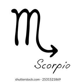 Sinal de zodíaco de escorpião desenhado à mão Símbolo esotérico doodle Astrologia clipart Elemento para design