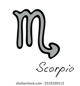 Sinal de zodíaco de escorpião desenhado à mão Símbolo esotérico doodle Astrologia clipart Elemento para design