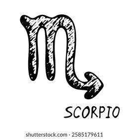 Hand drawn scorpio zodiac sign Esoteric symbol doodle Astrology clipart Element for design