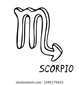 Hand drawn scorpio zodiac sign Esoteric symbol doodle Astrology clipart Element for design