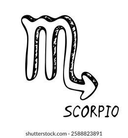 Hand drawn scorpio zodiac sign Esoteric symbol doodle Astrology clipart Element for design