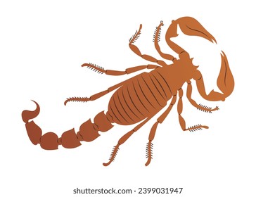 handgezeichneter Skorpion auf flachem Hintergrund, einzeln auf weißem Hintergrund, Vektorgrafik