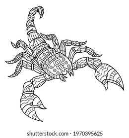 Hand drawn of scorpion in zentangle style