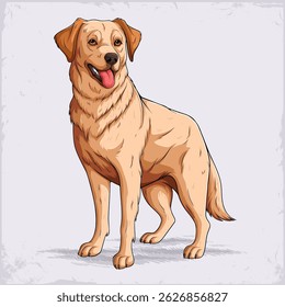 Hand drawn Scottish dog breed golden Retriever standing, medium sized gentle and affectionate companion and working dog 