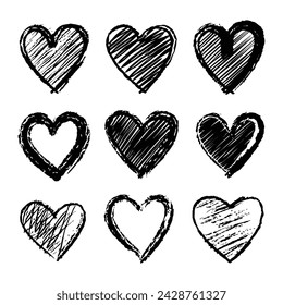 Hand drawn scratchy heart illustration set