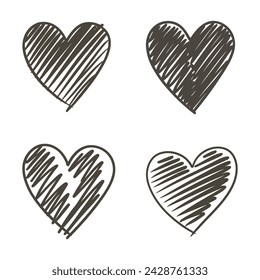 Hand drawn scratchy heart illustration set