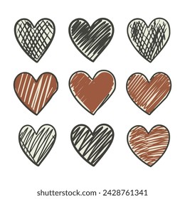 Hand drawn scratchy heart illustration set