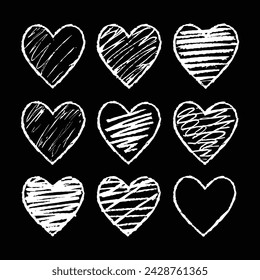 Hand drawn scratchy heart illustration set