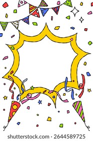 Bolha de Grito Desenhado à Mão e Decoração, Quadro de Fundo Pop, Garland, Popper de Festa, Confetes, Estilo de Quadrinhos, Vertical