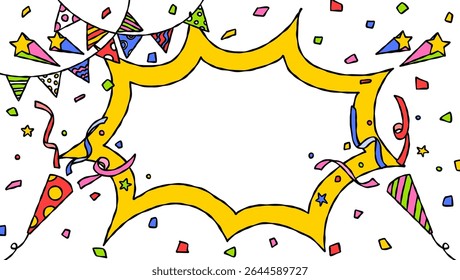 Bolha de Grito Desenhado à Mão e Decoração, Quadro de Fundo Pop, Garland, Popper de Festa, Confete, Estilo de Quadrinhos