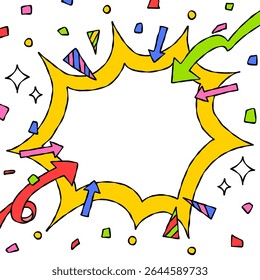 Hand Drawn Scream Bubble and Decoration, Pop Background Frame,  Arrow, Confetti, Comic Style, Square Size